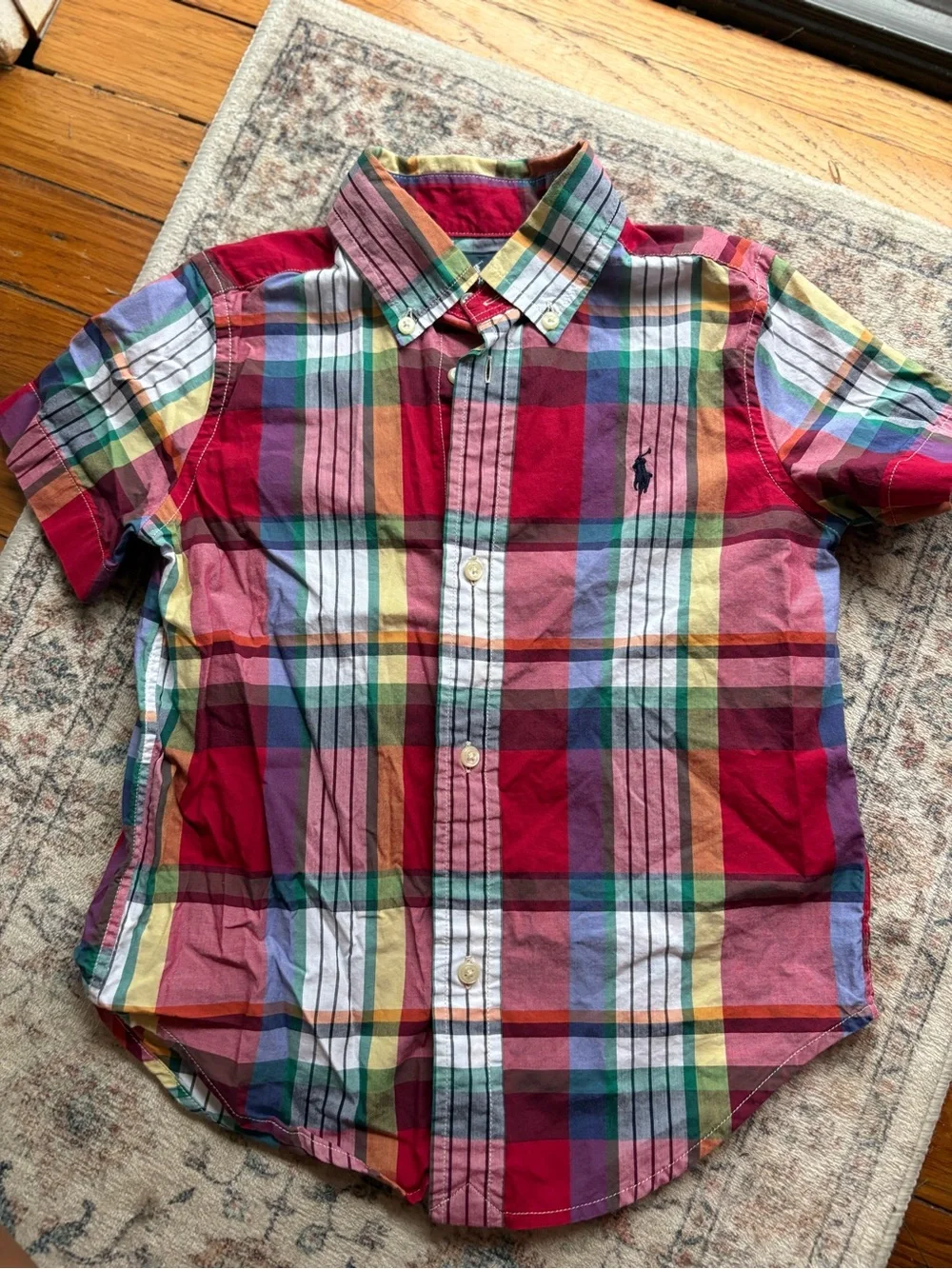 Polo Ralph Lauren Red Plaid Button Down Short Sleeve Tshirt 3T Toddler Boys